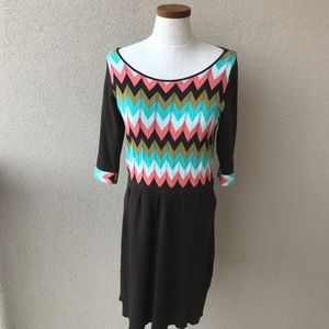 Milly New York Brown Chevron Sweater Dress